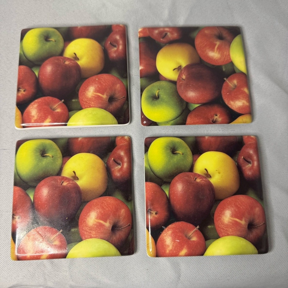 Vintage 2007 Starbucks Apple Coasters Set with Red and Green Apples
